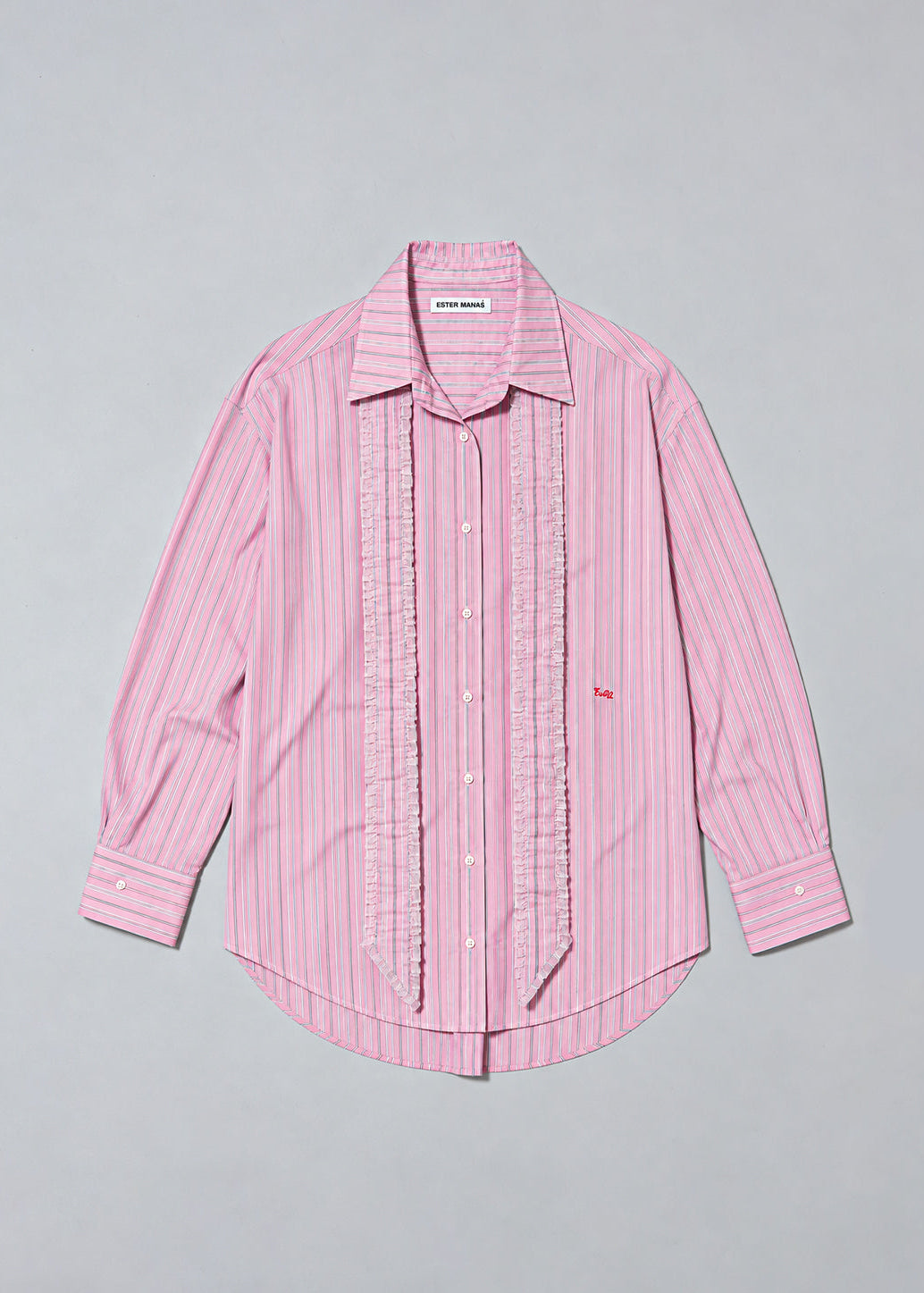 Pink Striped Oversize Pussy-Bow Shirt